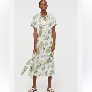 H & M Tropical Leaf Print Button-Down Midi Viscose Dress Med NWOT